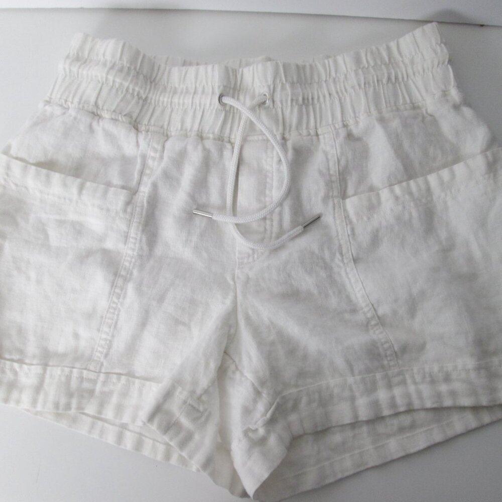 Athleta Women’s White 100% Linen Shorts Size 10 Drawstring Lightweight Pockets